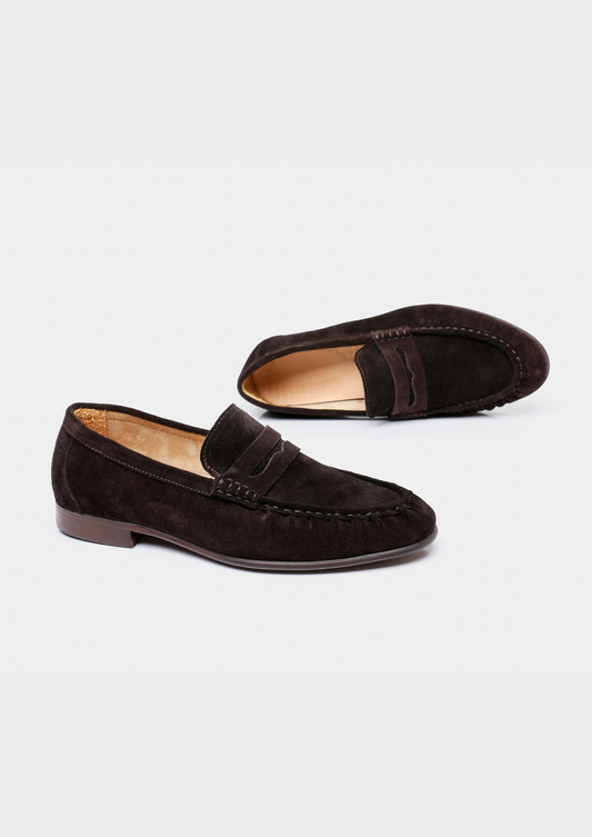 Coffee Classic Penny Suede Loafers | Arventti