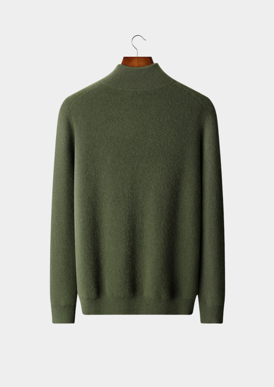 Pure Cashmere Olive Ribbed Half Zip | Arventti