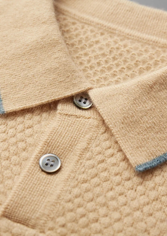 Premium Cashmere Mustard Two-Tone Polo | Arventti