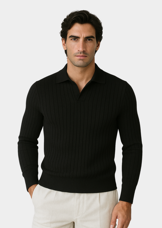 Black Buttonless Ribbed Polo | Arventti