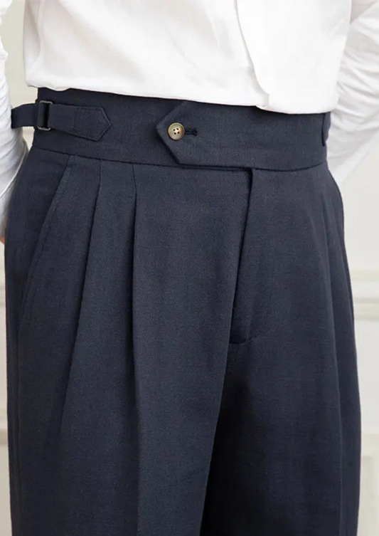 Napoli Pleated Coastal Trousers - Navy Blue | Arventti