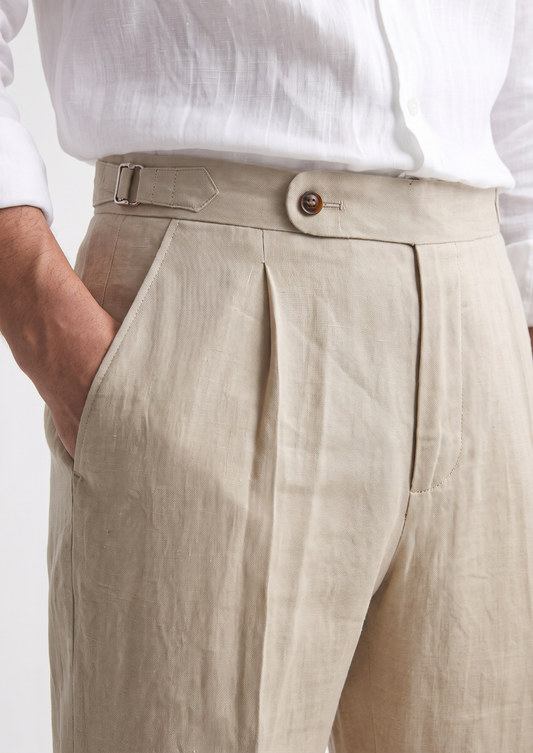 Tuscany Pleated Coastal Trousers - Sand | Arventti