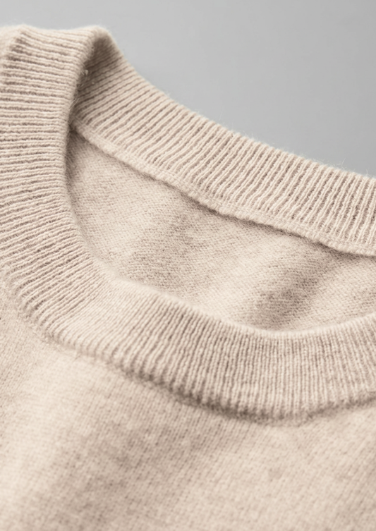 Premium Cashmere Classic Crewneck T-Shirt - Ivory Mocha | Arventti