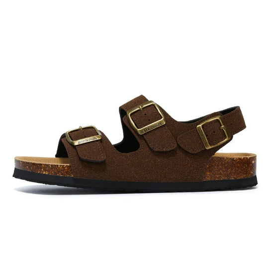 Amalfi Three-Strap Cork Sandals - Dark Brown | Arventti