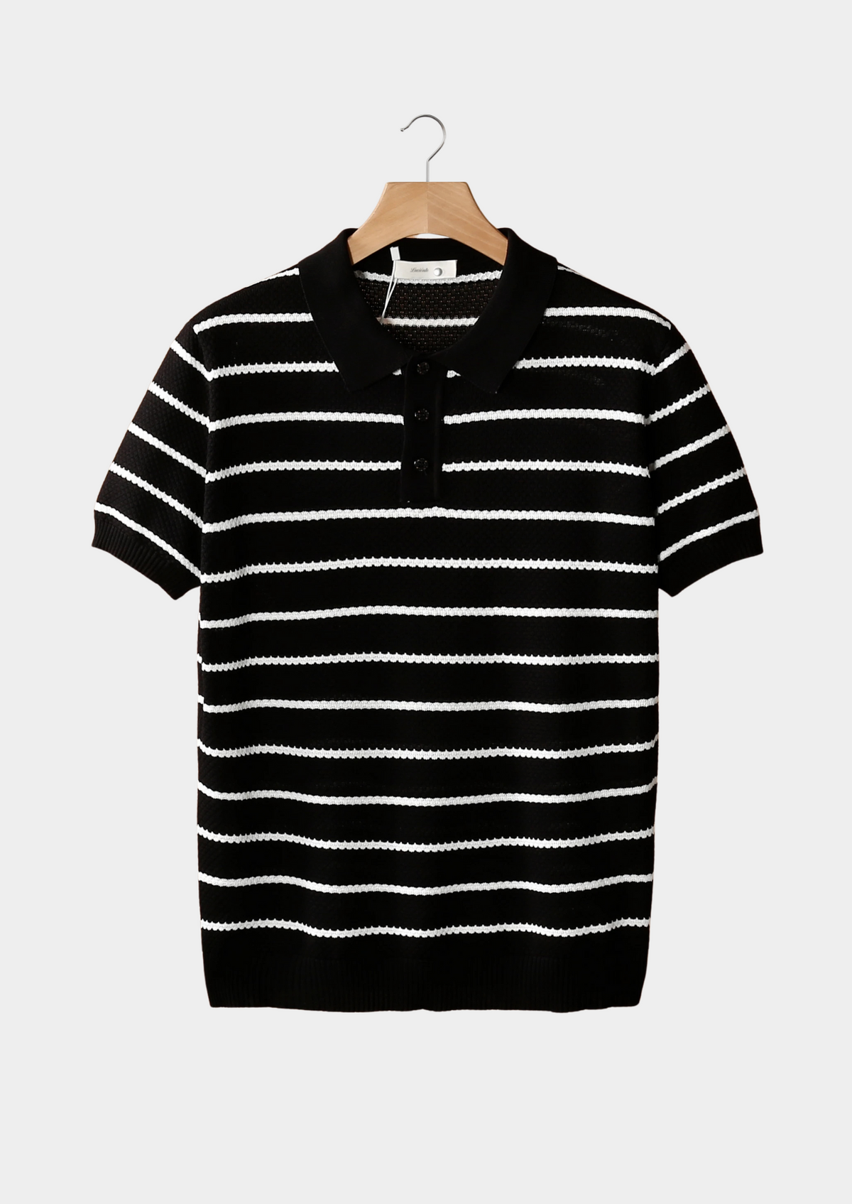 Black Striped Textured Button Polo | Arventti