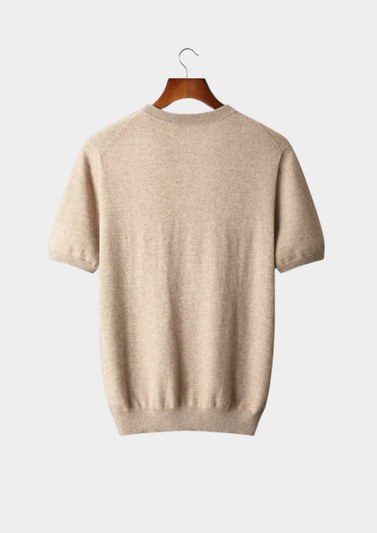 Premium Cashmere Classic Crewneck T-Shirt - Light Beige | Arventti