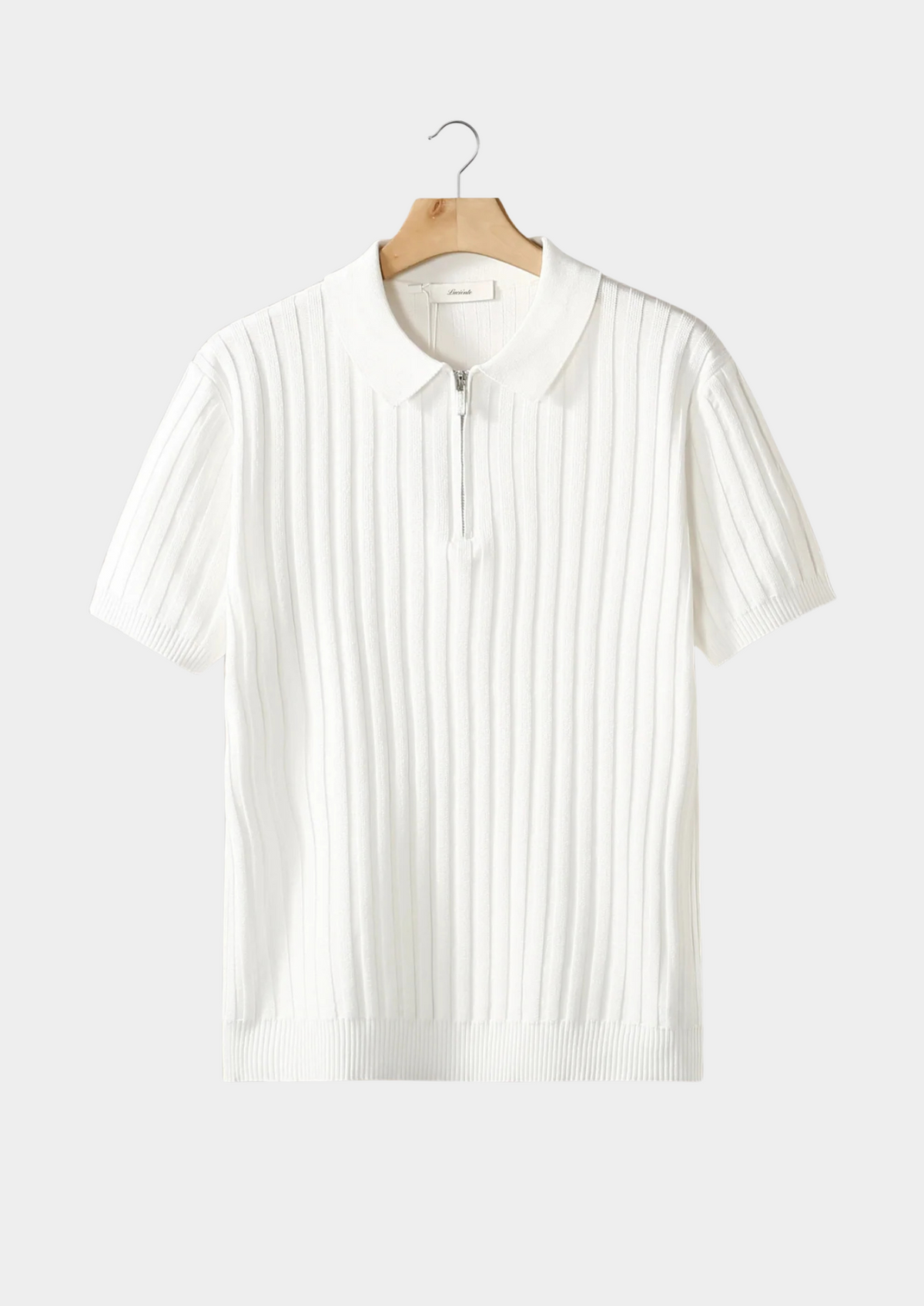 White Ribbed Zipper Polo | Arventti