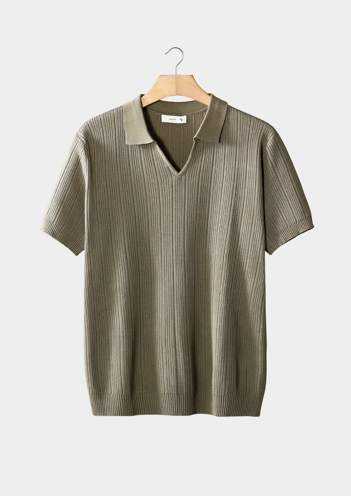 Taupe Open Collar Ribbed Polo | Arventti