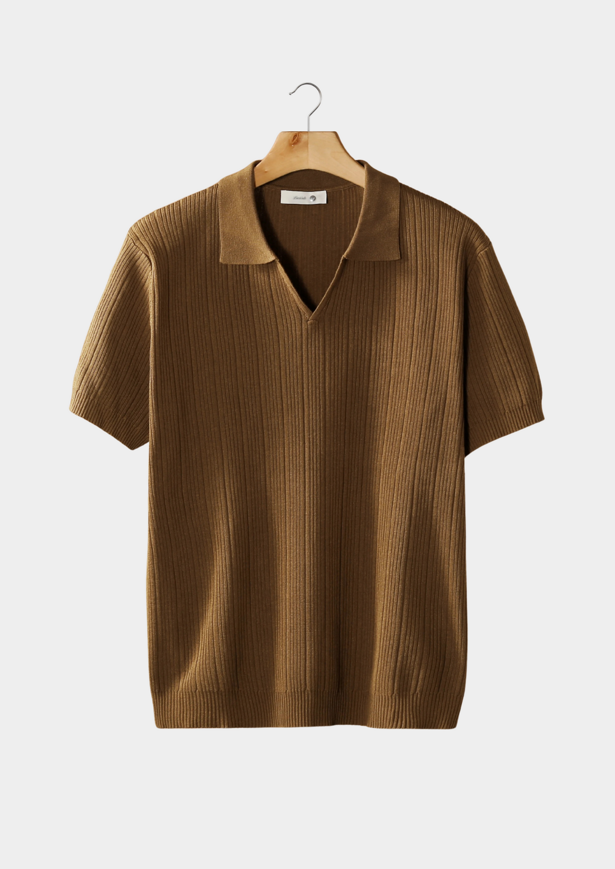 Caramel Open Collar Ribbed Polo | Arventti