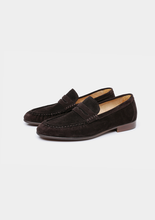 Coffee Classic Penny Suede Loafers | Arventti