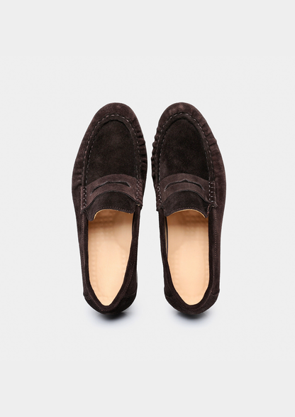 Coffee Classic Penny Suede Loafers | Arventti