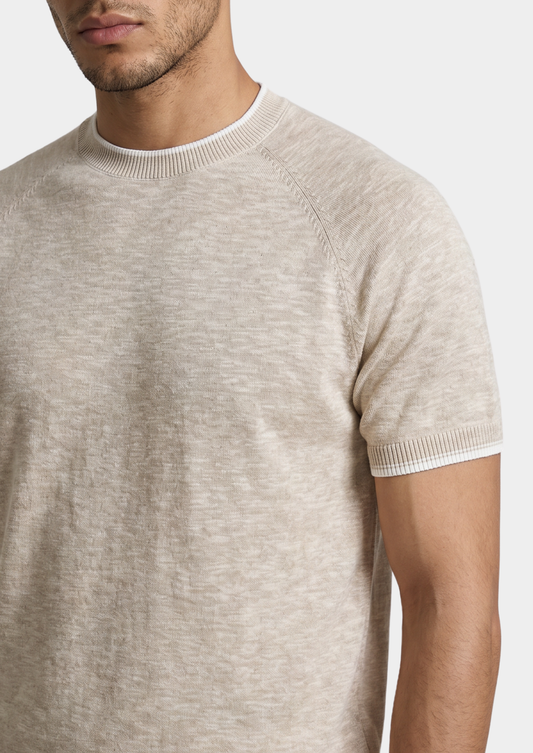 Capri Beige Linen Contrast T-Shirt | Arventti