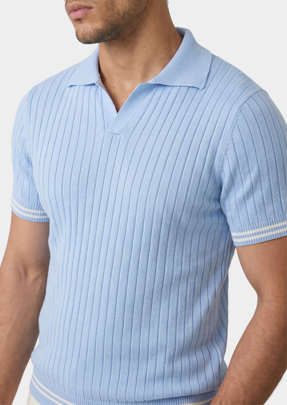 Pierre Light Blue Ribbed Buttonless Polo | Arventti