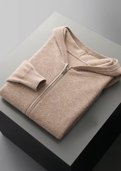 Pure Extra-Fine Merino Wool Ribbed Zip Hoodie | Arventti