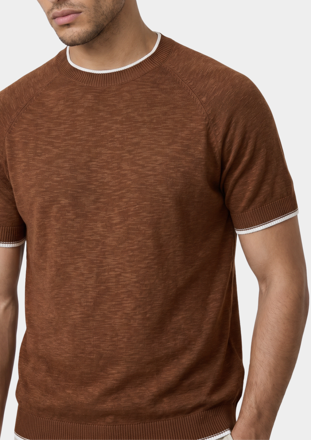 Capri Caramel Linen Contrast T-Shirt | Arventti