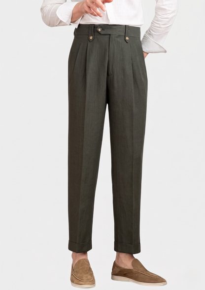 Cagliari Pleated Coastal Trousers - Olive | Arventti