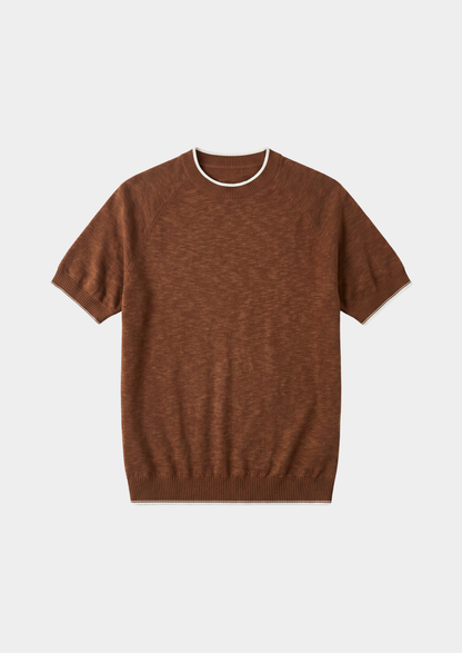 Capri Caramel Linen Contrast T-Shirt | Arventti