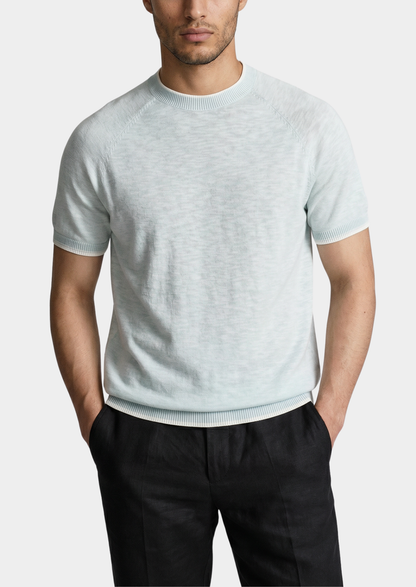 Capri Ice Blue Linen Contrast T-Shirt | Arventti