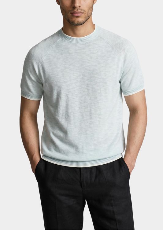 Capri Ice Blue Linen Contrast T-Shirt | Arventti