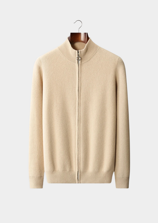 Pure Extra-Fine Merino Wool Ribbed Zip Cardigan | Arventti