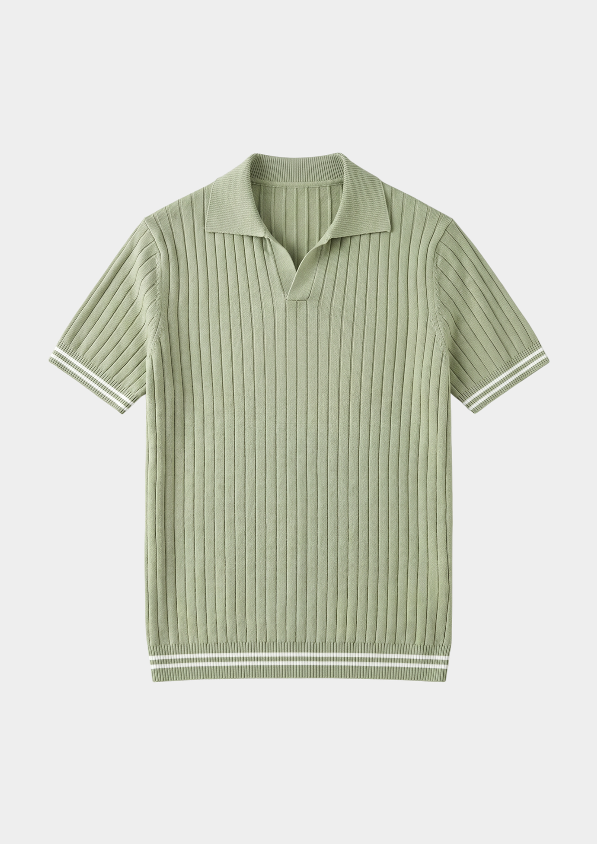 Pierre Pistache Ribbed Buttonless Polo | Arventti