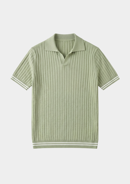 Pierre Pistache Ribbed Buttonless Polo | Arventti