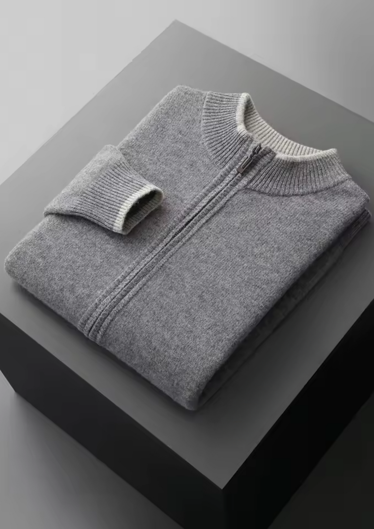 Pure Extra-Fine Merino Wool Two-Tone Zip Cardigan | Arventti