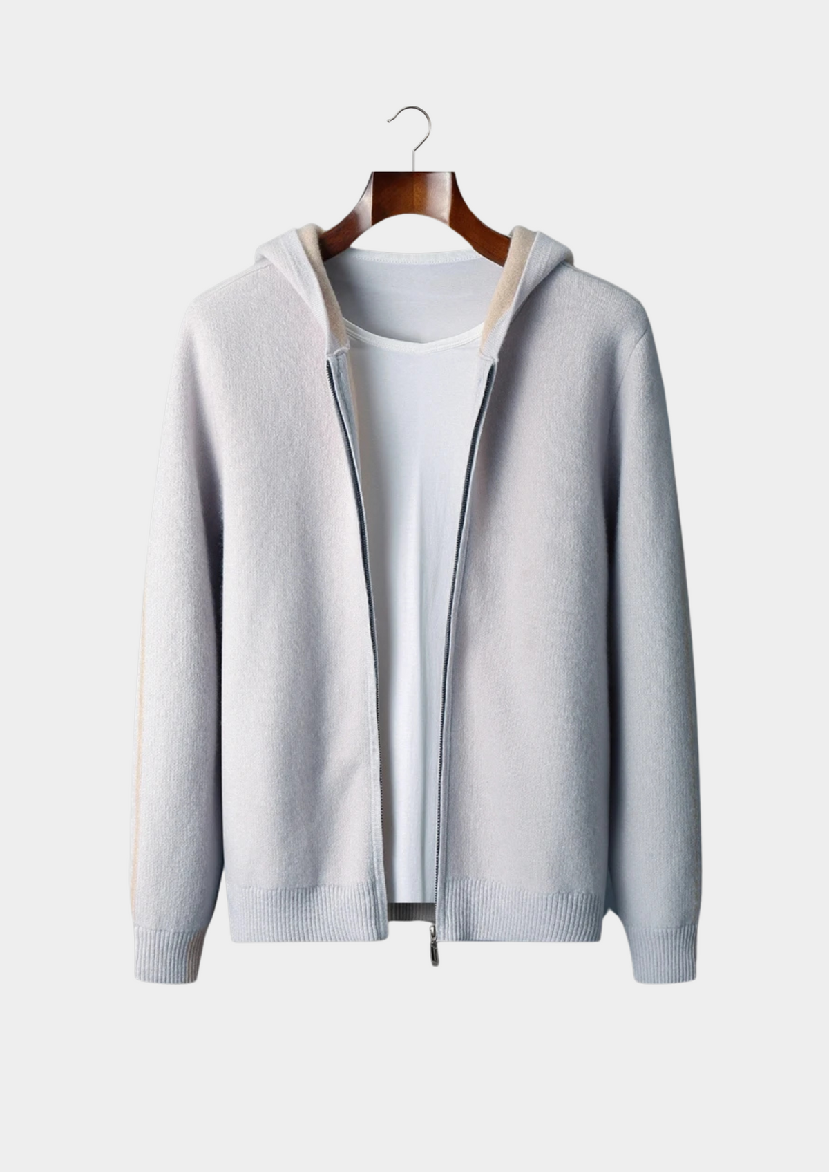 Premium Cashmere Two-Tone Zipper Hoodie | Arventti