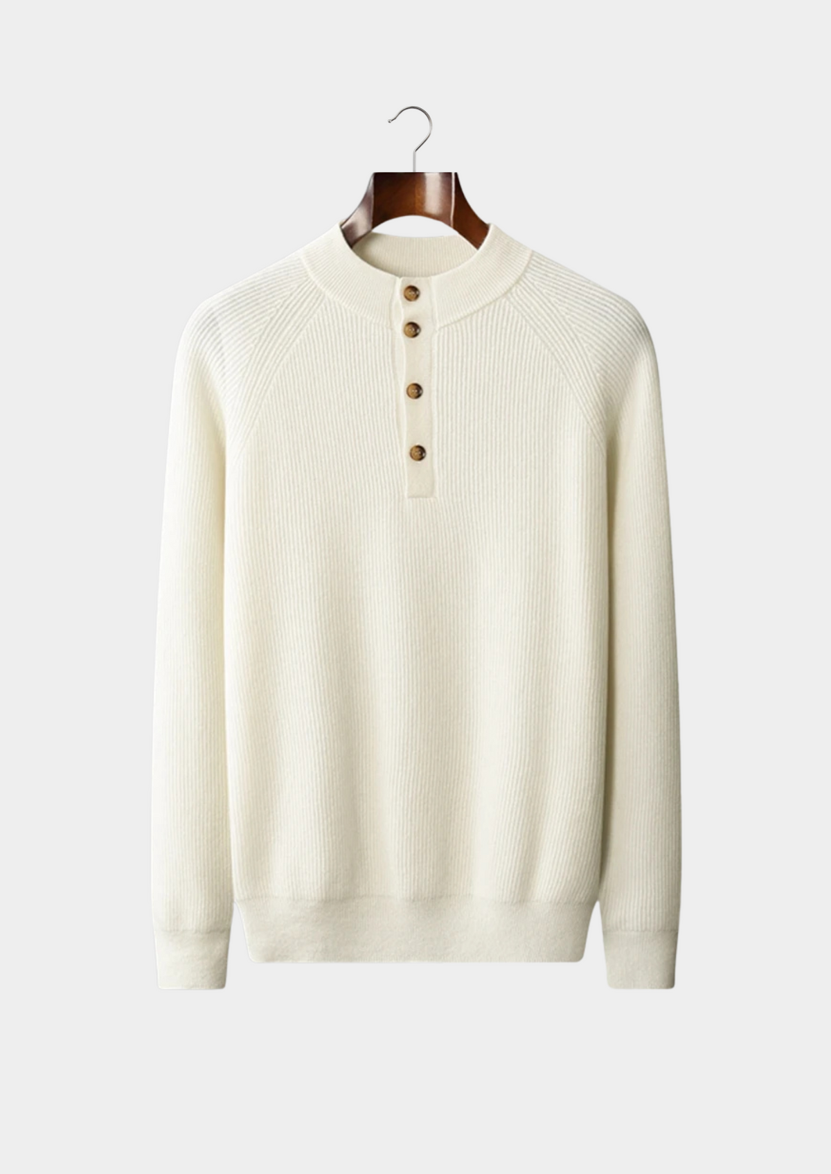 Premium Cashmere Classic Ribbed Henley Sweater | Arventti
