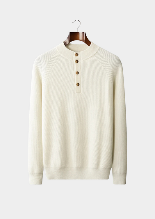 Premium Cashmere Classic Ribbed Henley Sweater | Arventti