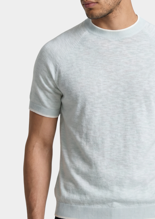 Capri Ice Blue Linen Contrast T-Shirt | Arventti