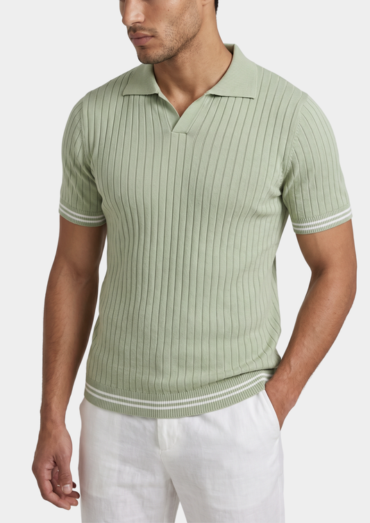 Pierre Pistache Ribbed Buttonless Polo | Arventti