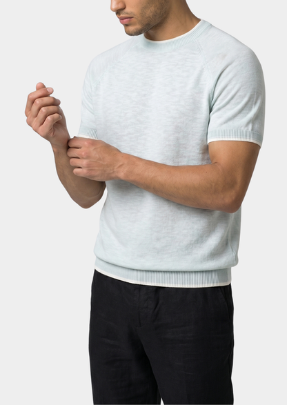 Capri Ice Blue Linen Contrast T-Shirt | Arventti