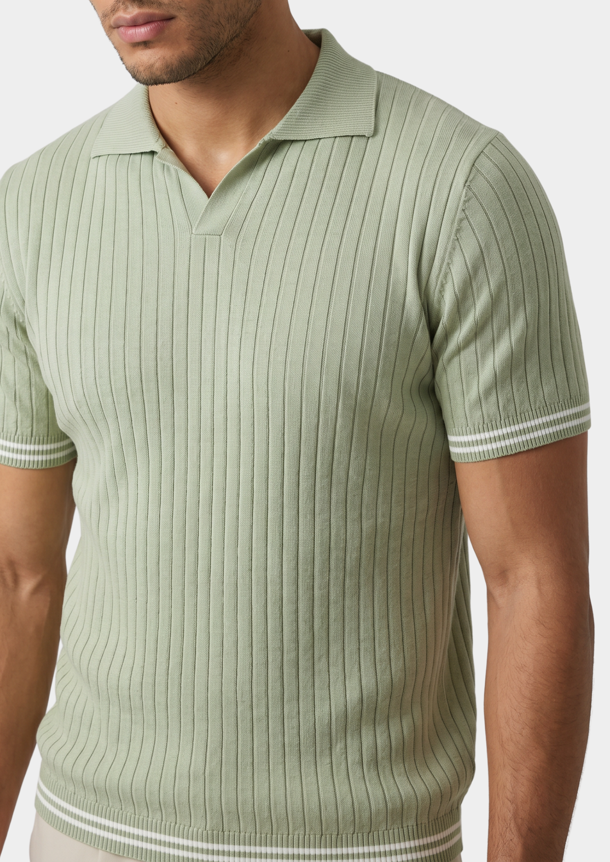 Pierre Pistache Ribbed Buttonless Polo | Arventti