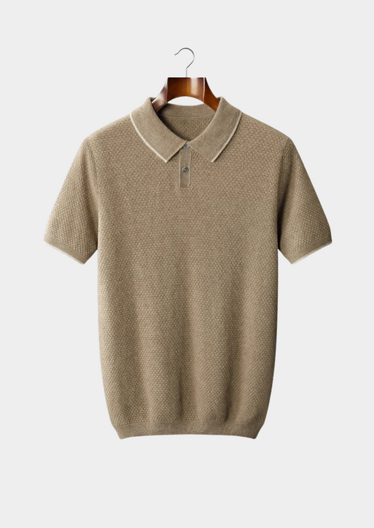 Premium Cashmere Beige Two-Tone Polo | Arventti