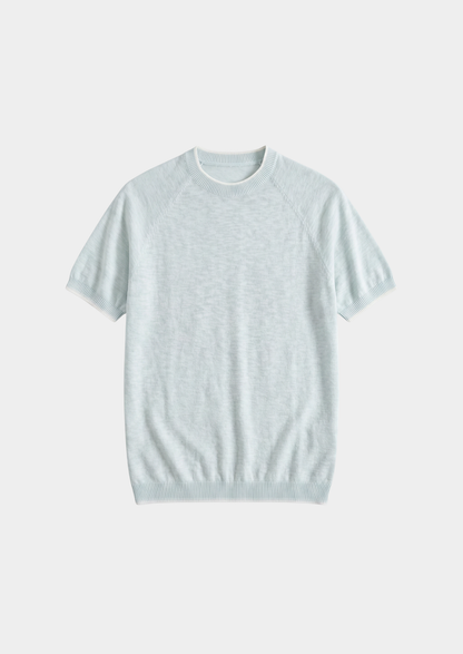 Capri Ice Blue Linen Contrast T-Shirt | Arventti