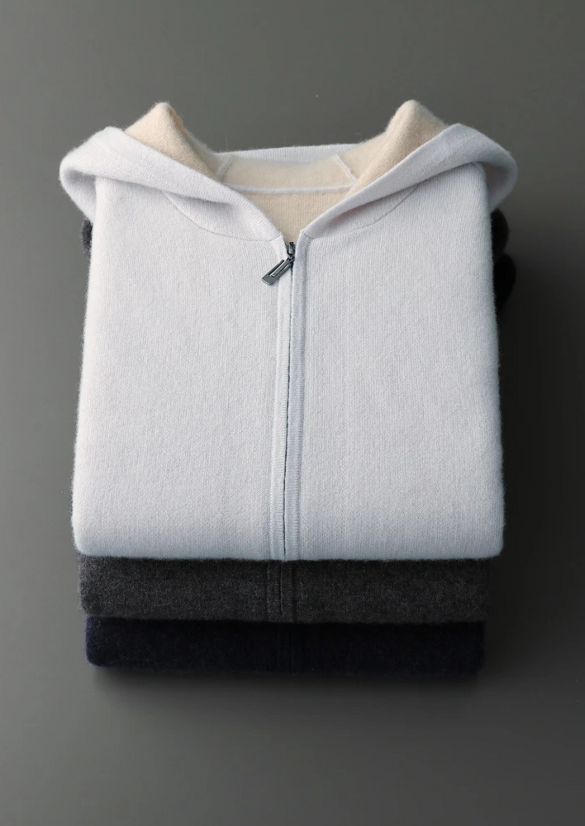 Premium Cashmere Two-Tone Zipper Hoodie | Arventti