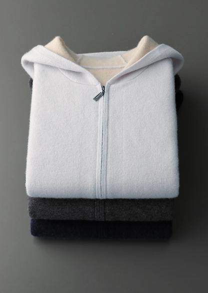 Premium Cashmere Two-Tone Zipper Hoodie | Arventti