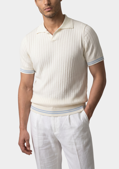 Pierre Ivory Ribbed Buttonless Polo | Arventti