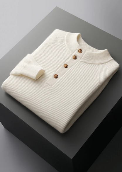 Premium Cashmere Classic Ribbed Henley Sweater | Arventti