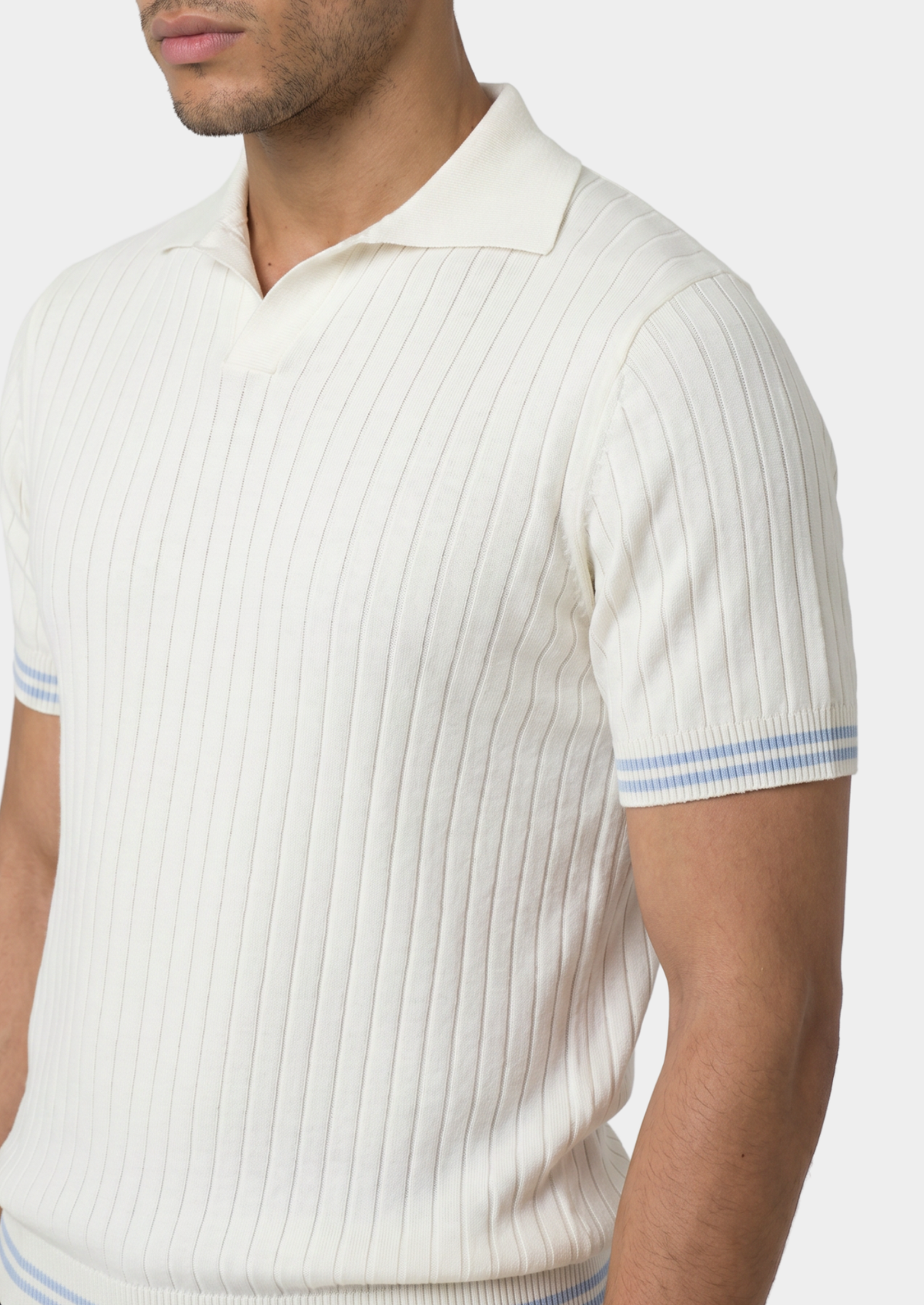 Pierre Ivory Ribbed Buttonless Polo | Arventti