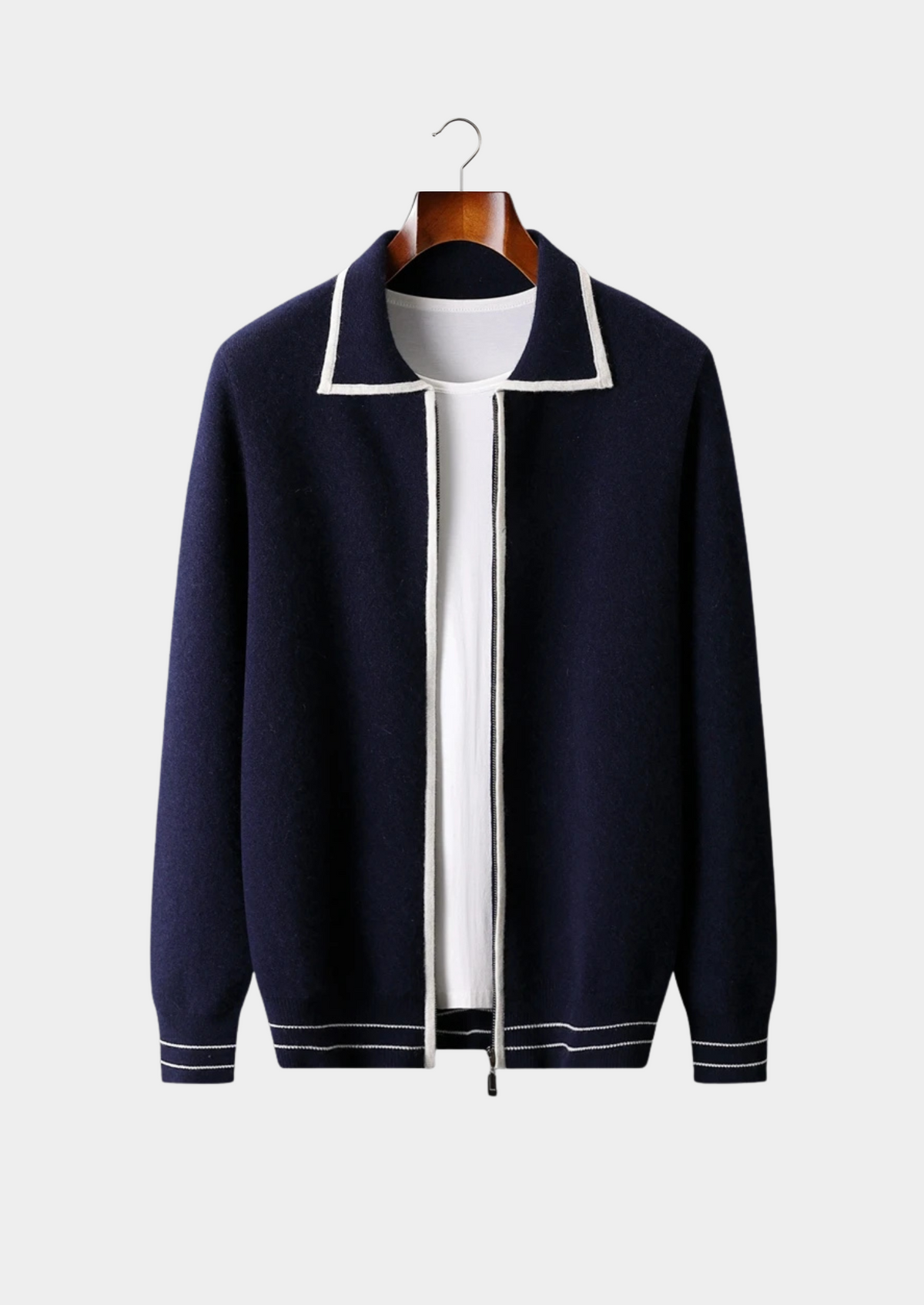 Pure Extra-Fine Merino Wool Two-Tone Polo Cardigan | Arventti