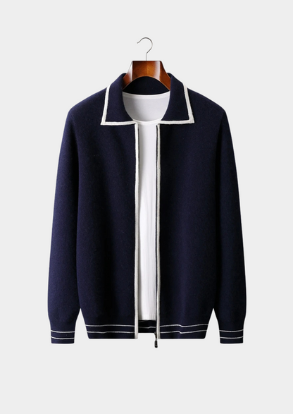 Pure Extra-Fine Merino Wool Two-Tone Polo Cardigan | Arventti