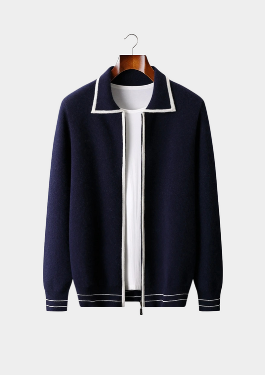 Pure Extra-Fine Merino Wool Two-Tone Polo Cardigan | Arventti