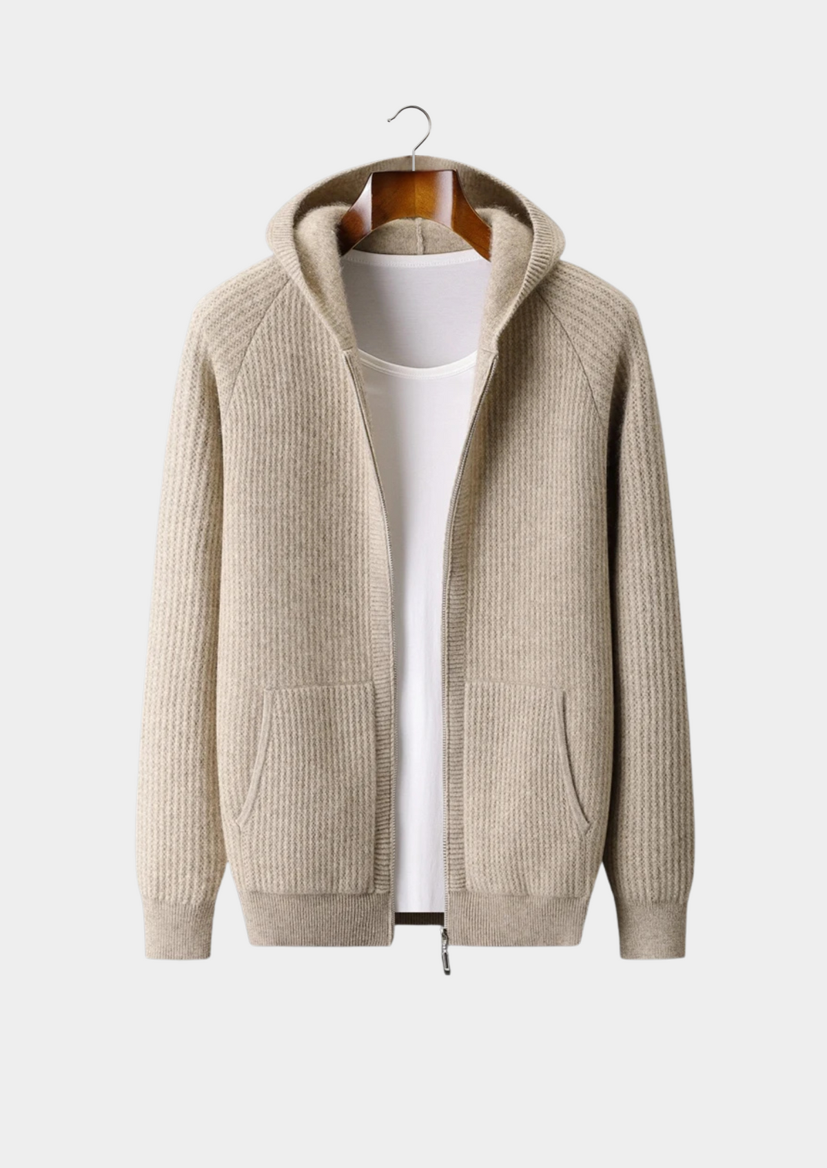 Pure Extra-Fine Merino Wool Ribbed Zipper Hoodie | Arventti
