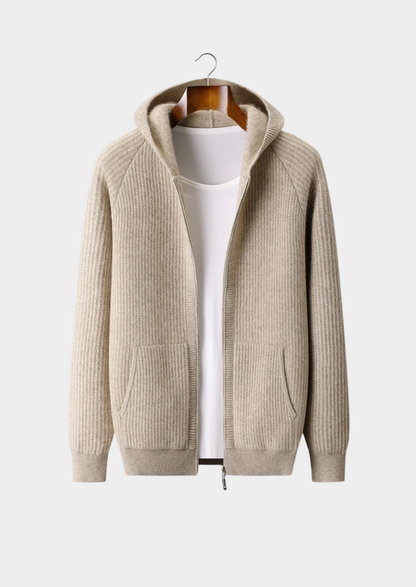 Pure Extra-Fine Merino Wool Ribbed Zipper Hoodie | Arventti