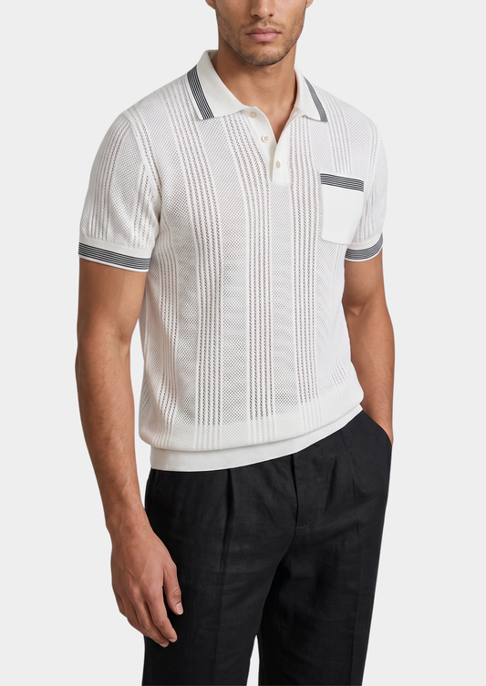 Leon White Open Knit Lightweight Polo | Arventti