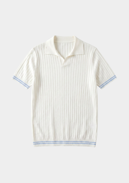 Pierre Ivory Ribbed Buttonless Polo | Arventti