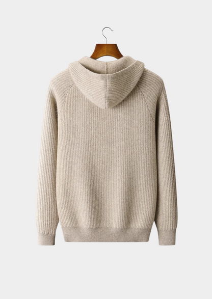 Pure Extra-Fine Merino Wool Ribbed Zipper Hoodie | Arventti