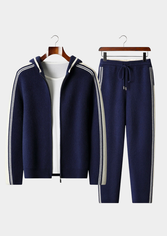 Pure Extra-Fine Merino Wool Navy Blue Damien Set | Arventti